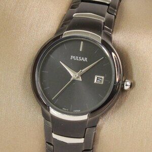 Pulsar Ladies Casual Quartz Watch Black Ion Coated Polished Hand 25mm